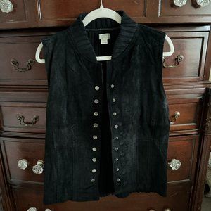 Black Suede Front & Sweater Back Snap Vest - Size L
